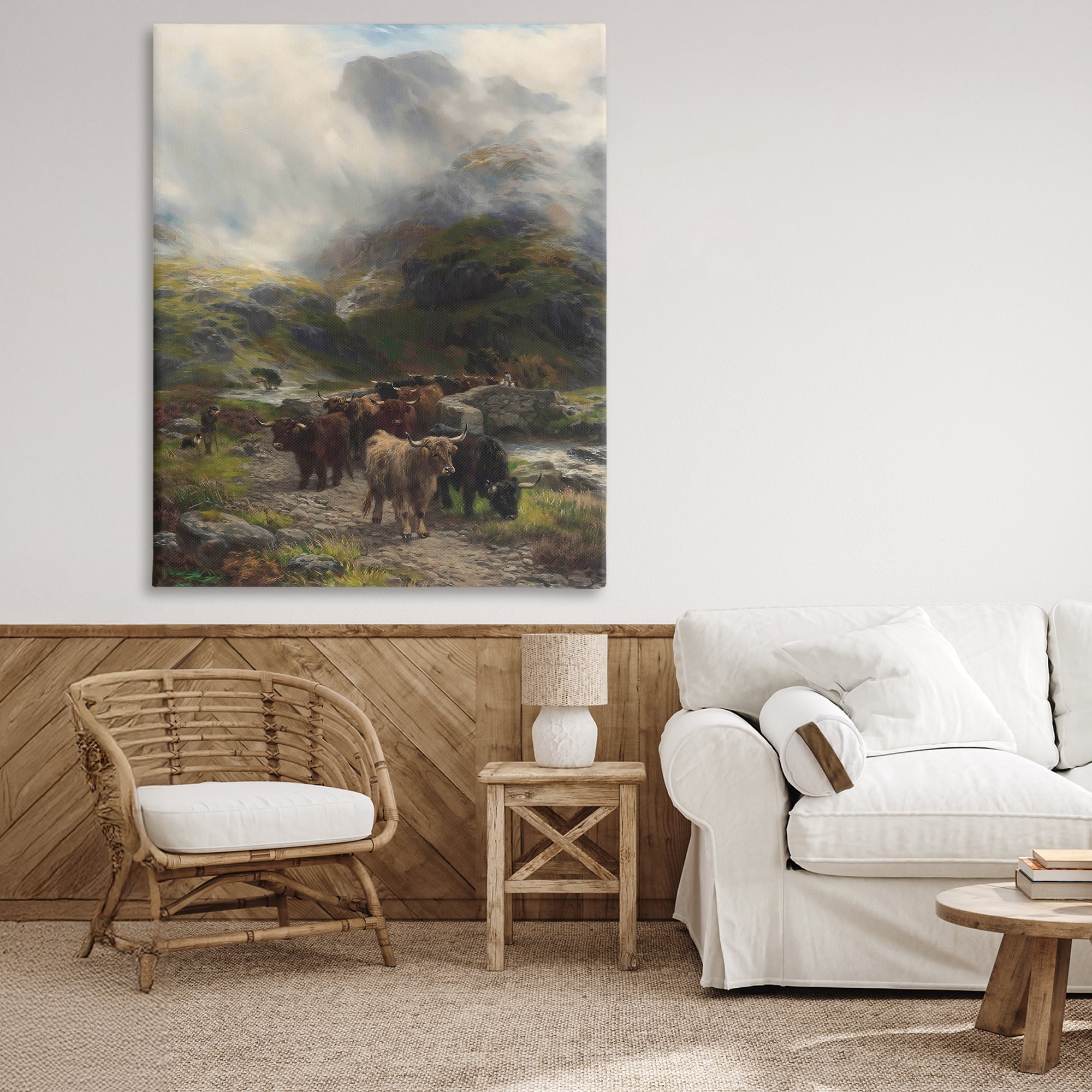 Stupell Industries Moody Highland Cows Herd Canvas Wall Art, design by Arlington Prints