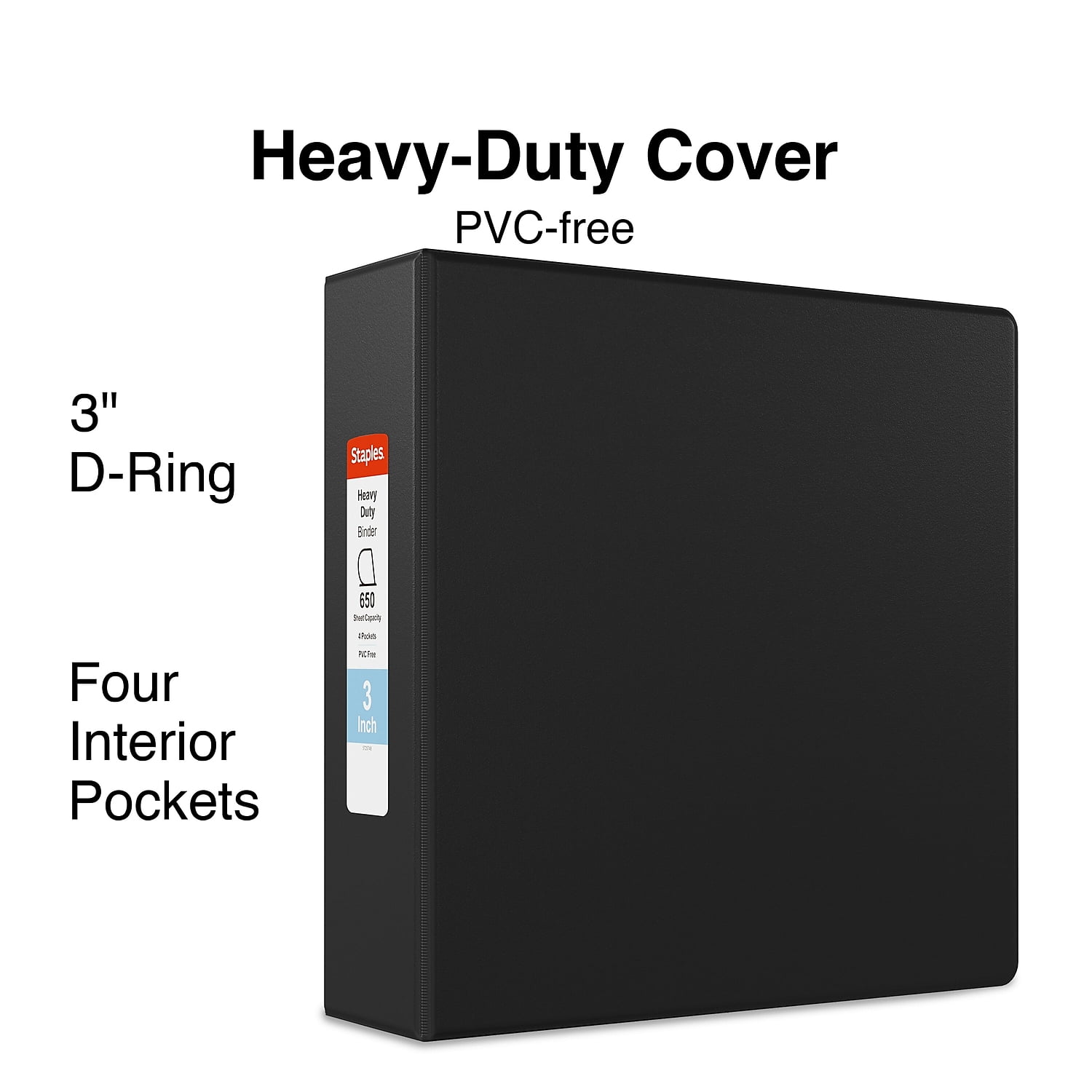 Staples Heavy Duty 3' 3-Ring Non-View Binder Black (24658) 82689