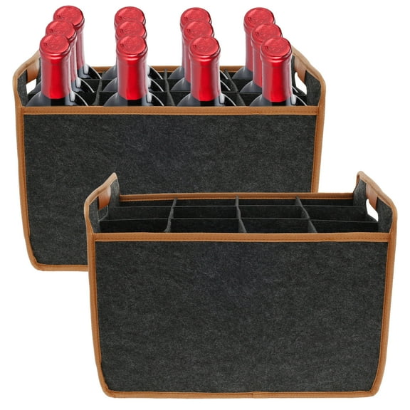 FUYGRCJ 2PCS 12 Bottle Wine Carrier Felt Wine Tote Bag Collapsible Wine Bottle Carrier with Handles Multifunctional Wine Carrier Tote for Travel Party Picnic Dinner