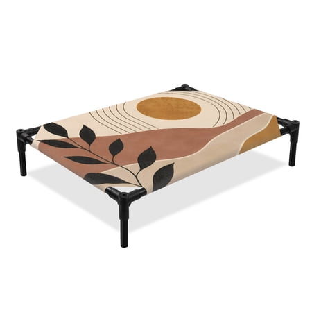 Desert Horizon Elevated Dog Bed Boho Minimalist Terracotta Beige Sunset Botanical Cooling Breathable Outdoor Raised Dog Cot Bed with Metal Frame Non-Slip Feet for Large Dog 28x22in