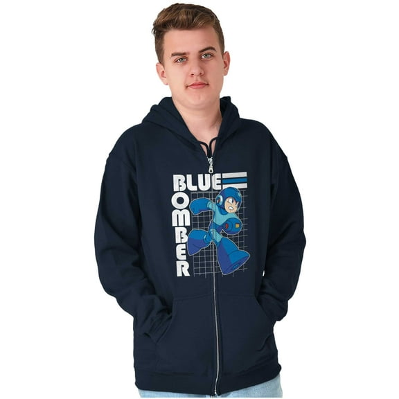 Mega Man Video Game Blue Bomber Unisex Plus Size Zip Hoodie Brisco Brands 2X