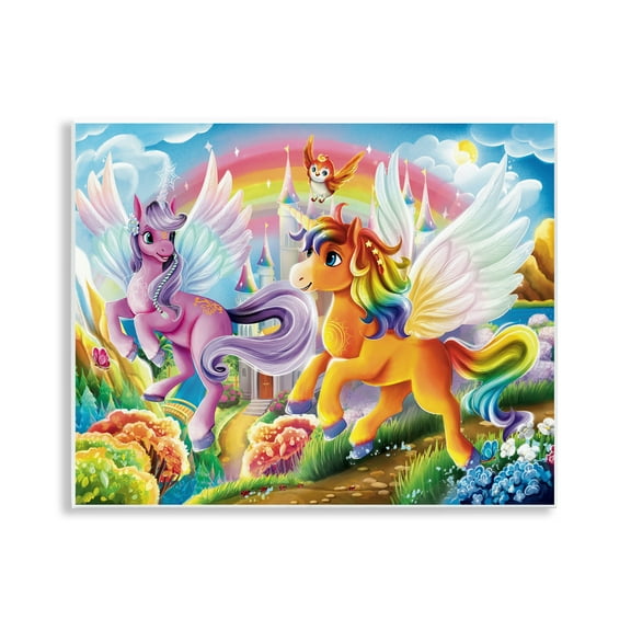 Stupell Industries Fluttering Unicorns & Rainbow Fantasy & Sci-Fi Painting Unframed Art Print Wall Art, 14 x 11