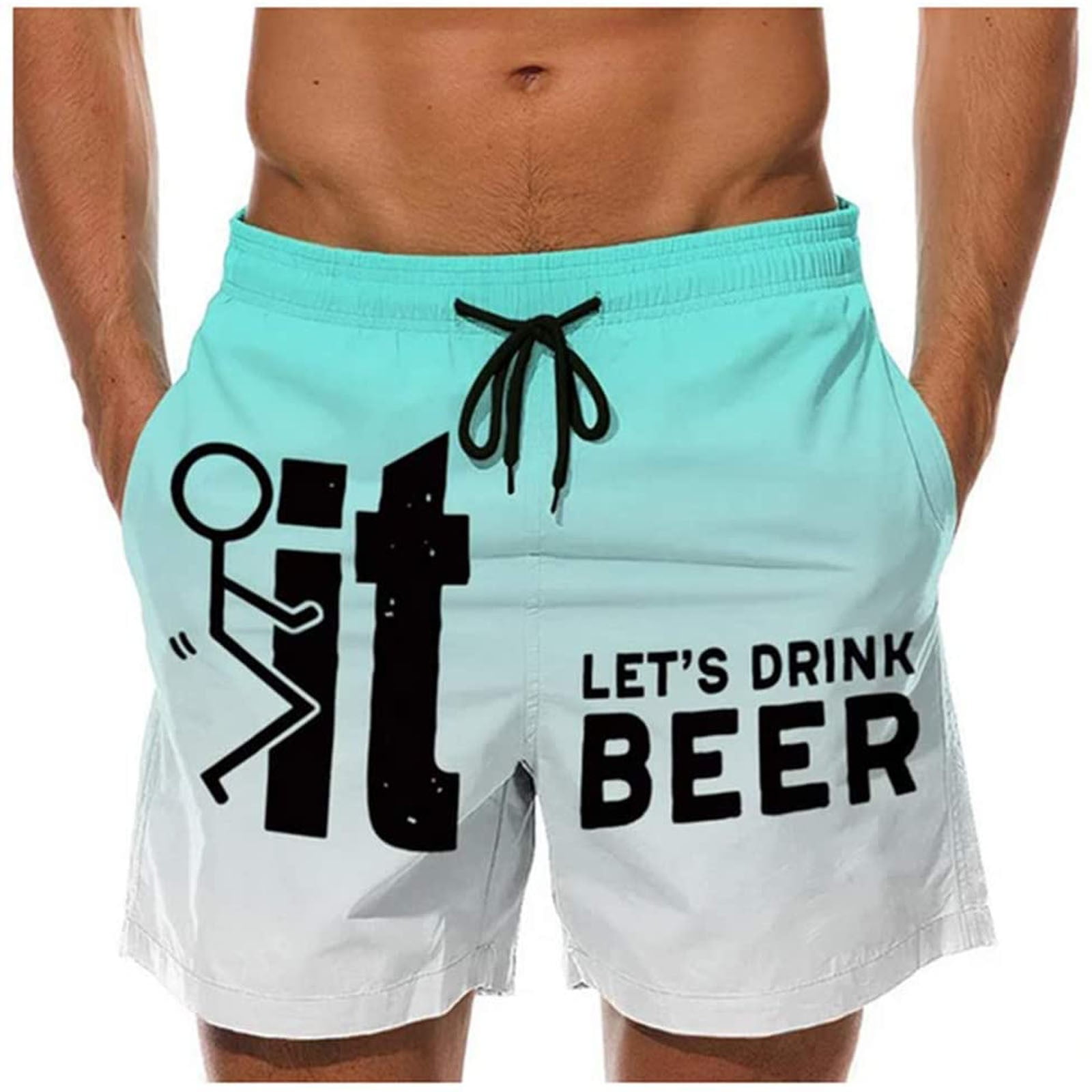 Multi-Element Printing Mens Beach Board Shorts Quick Dry Summer Casual Swimming Soft Fabric with Pocket 