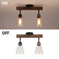 thumbnail image 2 of 2-Light Rustic Farmhouse Glass Track Flush Mount Ceiling Light Fixture Mini Clear Seeded Glass Shade and Oak Wood Semi Flush Mount Ceiling Light for, 2 of 7