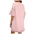 thumbnail image 4 of QUYUON Summer Mini Dress Women Summer Chiffon Ruffle Short Sleeve V-Neck T-Shirt Dresses Casual Loose A-Line Tunic Dress Wedding Guest Evening Party Short Dresses Style D-2633 Pink XXXL, 4 of 5