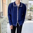 thumbnail image 2 of Suéter de punto verde para hombre, cárdigan tipo polo a rayas con cremallera y cremallera, ropa azul para hombre, prendas de punto, jerséis, elegantes, de diseñador, de lujo, divertidos, 2 of 5