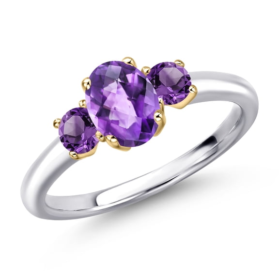 Gem Stone King 10K Two Tone Gold Purple Amethyst Engagement Ring for Women | 1.07 Cttw | Oval Checkerboard 7X5MM | Gemstone February Birthstone | Size 9