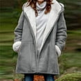 thumbnail image 2 of Fanxing Winter Womens Plus Size Suede Leather Coat Winter Warm Sherpa Fleece Lined Suede Hooded Parka Coats Mid Length Cozy Fuzzy Pea Coat, 2 of 6