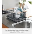 thumbnail image 6 of Yamazaki Home Dish Rack, Gray, Steel + Wood, Supports 22 pounds, Drainer Tray, Handles, Utensil Holder, Water Resistant, No Assembly, 6 of 8