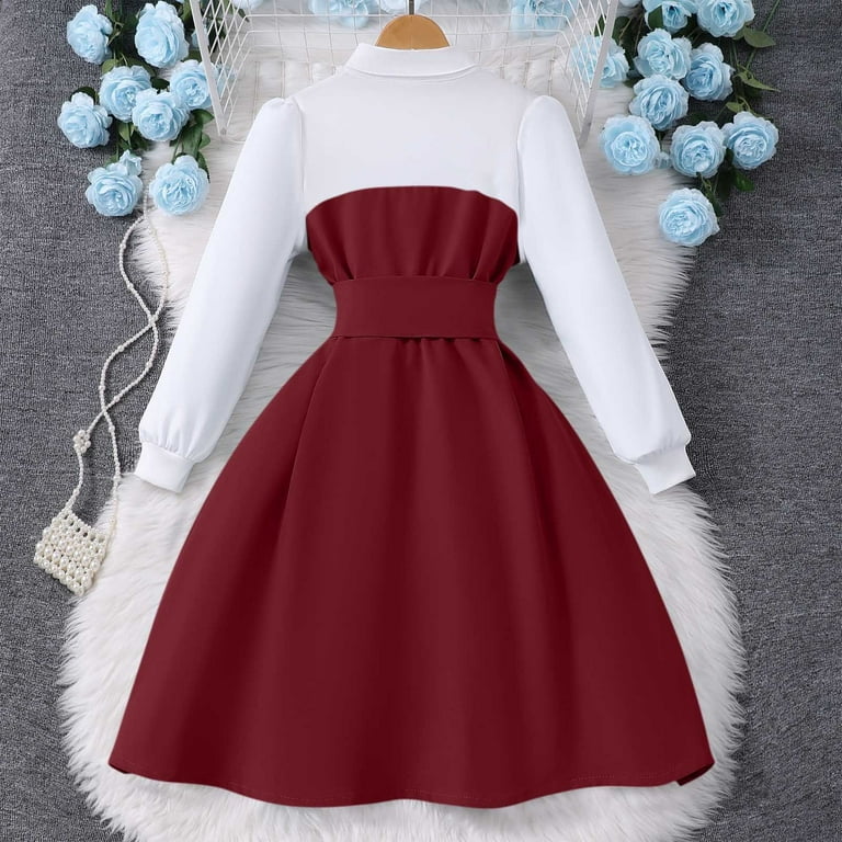 Gytharion Teen Girls Knee-Length Dresses Cute Color Block Long Sleeve Bow  Knot Lapel Party Dress Stylish Flowy A-Line Swing Puff Sleeve Princess  Dresses for Girls, 8-13 Years - Walmart.com