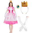 thumbnail image 2 of IKALI Women Princess Costume, 3 Piece Super Brothers Pink Dress with Crown Gloves for Adults Woman M, 2 of 6