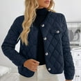 thumbnail image 2 of YOIAVAIOY Womens Fall Winter Quilted Jackets Long Sleeve Button Down Puffer Jacket Diamond Casual Solid Coats with Pockets Navy L, 2 of 9
