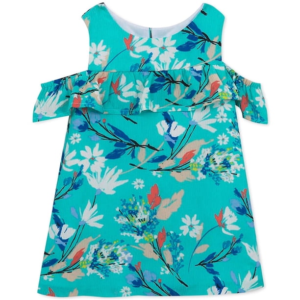Rare Editions Girls Floral A-line Dress, Azul, 3-6 meses