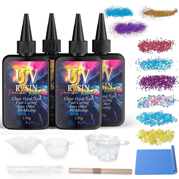 Panda Resin 480g UV Resin, Crystal Clear Fast Curing for DIY Crafts Casting Jewelry Making
