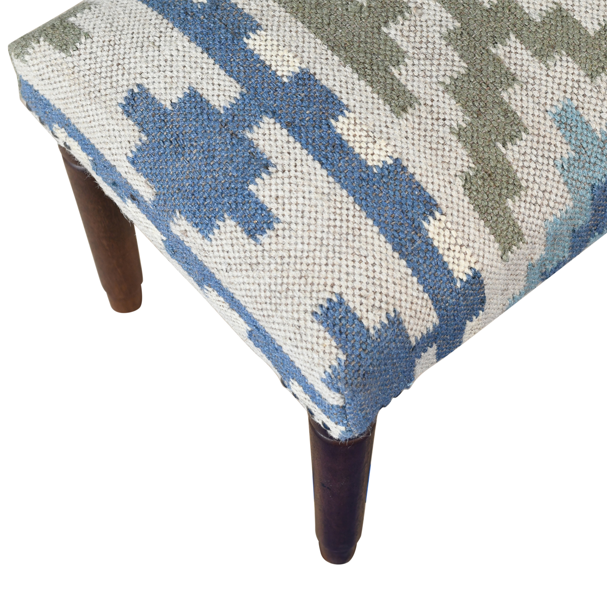 LR Home Rhonelle 47" Blue/Sage Geometric Jute Upholstered Accent Bench