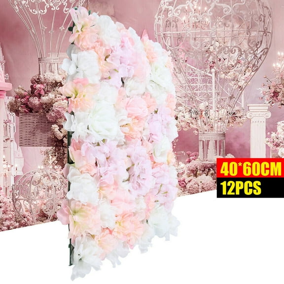 Romantic Artificial Flower Wall Panels Wedding Venue Floral Decor Artificial Silk Flower Wall Panels Wedding Backdrop Decor Shop Wedding Venue Decor Silk Flower Wall Panels Backdrop 12Pcs 40*60cm