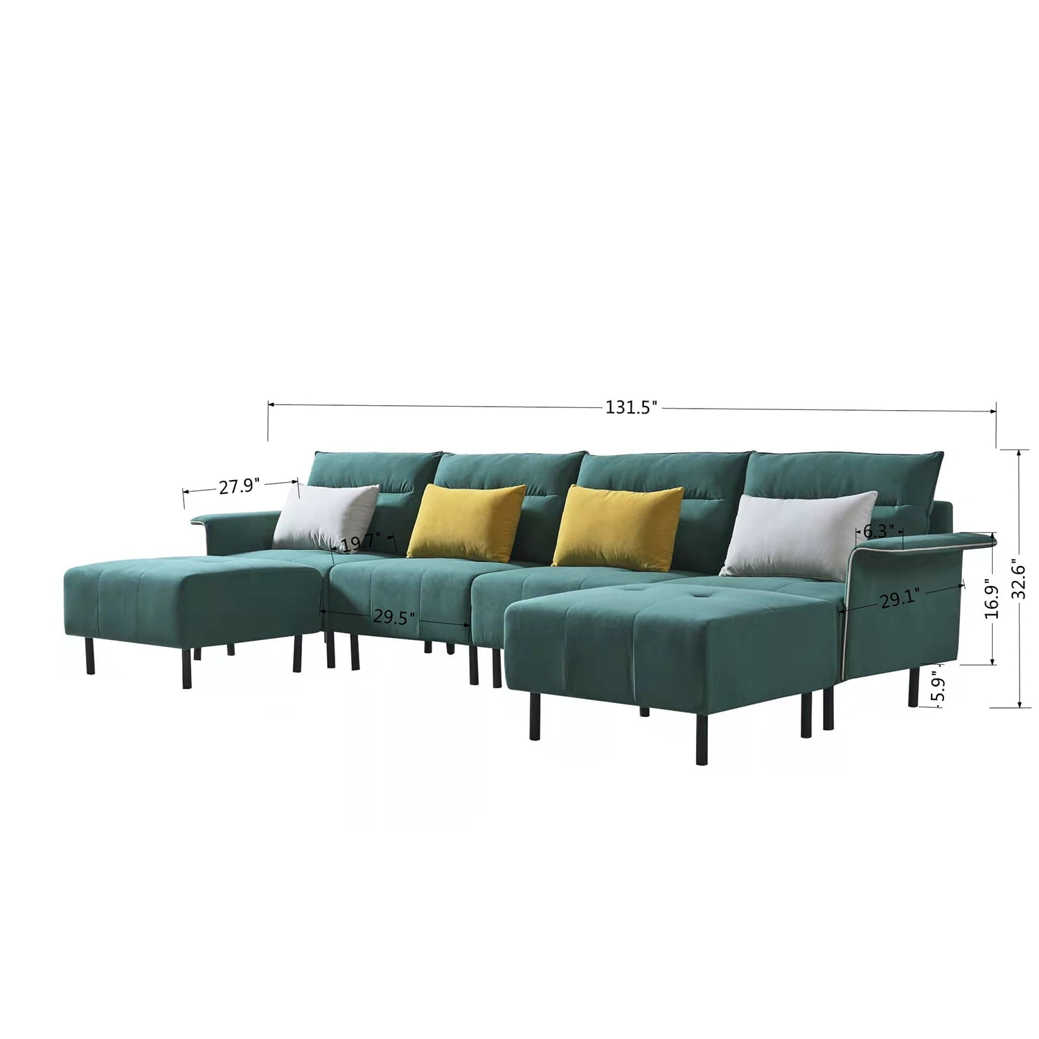 Kadyn Modern L-shaped Sectional Sofa for Living Room, Futon Sofa Bed for Home Hotel, Mid-century Modular Futon Sofa for Apartment Dorm, Green