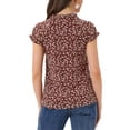 thumbnail image 3 of INSPIRE CHIC Valentine's Day Women's Floral Blouse Short Cap Sleeve Chiffon Casual Ruffle Tops XS Dark Red, 3 of 6