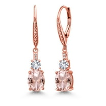 Gem Stone King 18K Rose Gold Plated Silver Peach Nano Morganite and White Created Sapphire Dangle Earrings for Women with Lab Grown Diamond (4.53 Cttw, Oval 9X7MM)
