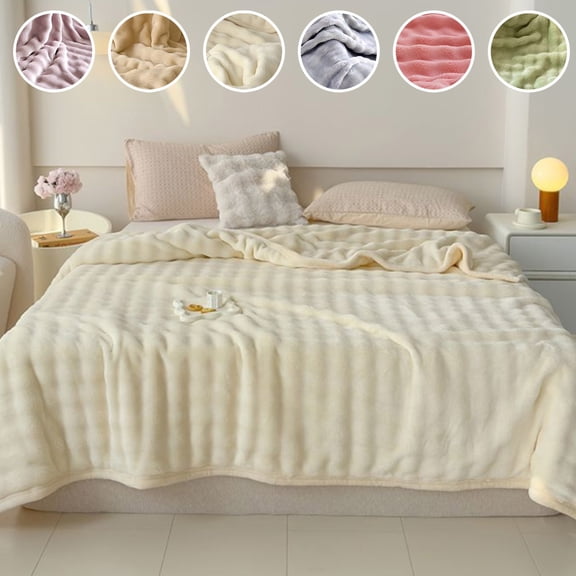 Yhmxh Faux Fur Throw Blanket for Couch, Super Soft, Cozy Fleece Thick Warm Blanket for Winter, Plush & Fluffy Striped Blankets Christmas Throw Gift for Women, Room Decor, 40x60 Inches