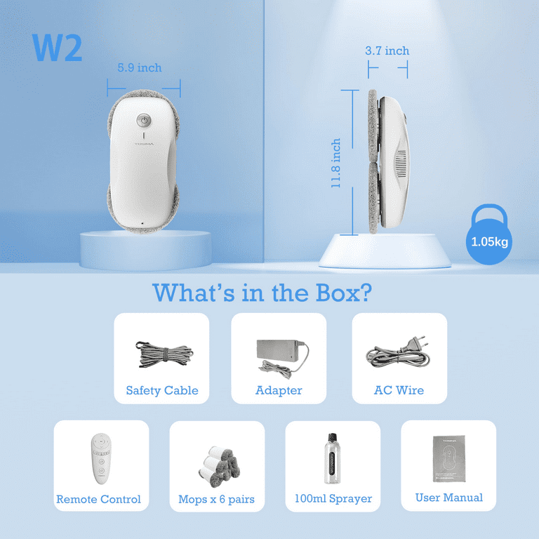Tosima W2 Window Cleaner Robot, Automatic Cleaning with