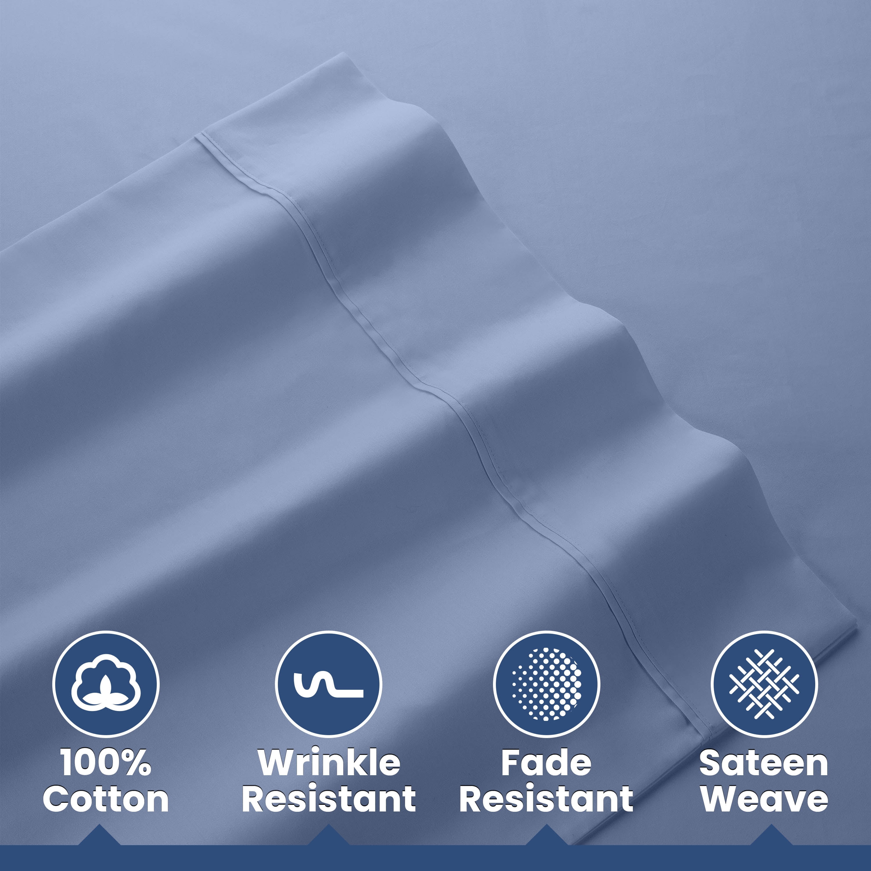 Soft Lightweight 400TC 100% Cotton Sateen Bed Sheet Set – 3-Piece Twin – Blue