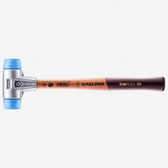 Halder Simplex Mallet with Soft Blue Rubber Inserts and Lightweight Aluminum Housing, 1.18" / 7.05 oz.