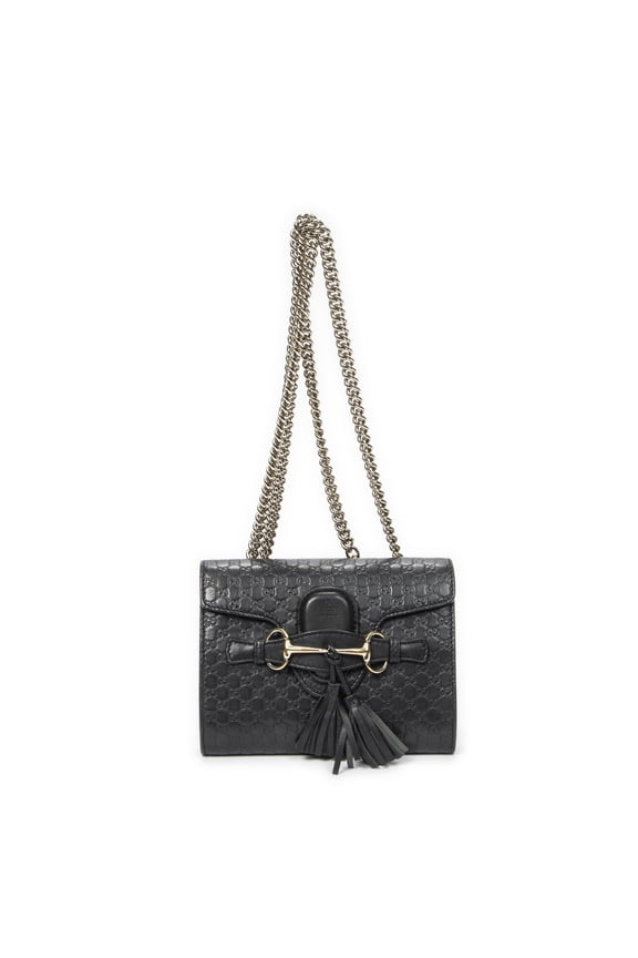 Pre-Owned Gucci Black Small Emily Chain Bag Shoulder Bag Microguccissima Leather