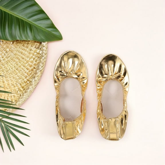 LOLIPPYY 2-Pack Adult Ballet Shoes with Cat Paw Design, Golden PU Soft Sole for Yoga and Dance Practitioners