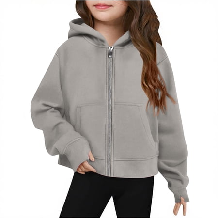 REDARER Girls Zip Up Hoodie Jacket Solid Color Hooded Sweatshirt for Kids Fall and Winter Fashion Outfit 11-12 Years