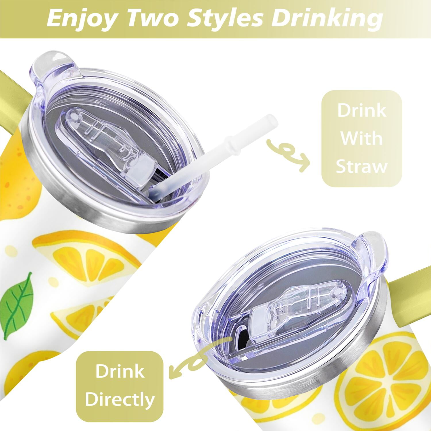 40 oz Lemon Cup with Handle Vacuum Insulated Travel Mug Gift for Women Men