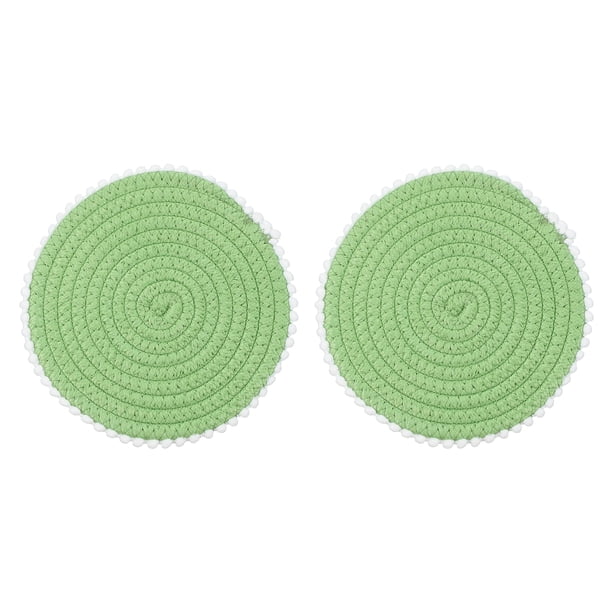 2Pcs Manteles Individuales Redondos Trenzados, 7.7" Manteles de Borde Floral Tejidos para Decoración de Cocina (Verde)