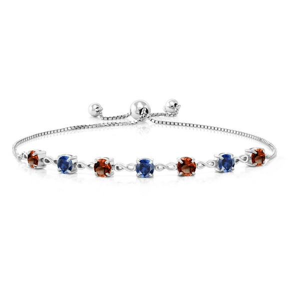 Gem Stone King 925 Sterling Silver Red Garnet and Blue Created Sapphire Infinity Links Bracelet for Women (3.05 Cttw, Round 4.5MM, Fully Adjustable up to 9 inch)