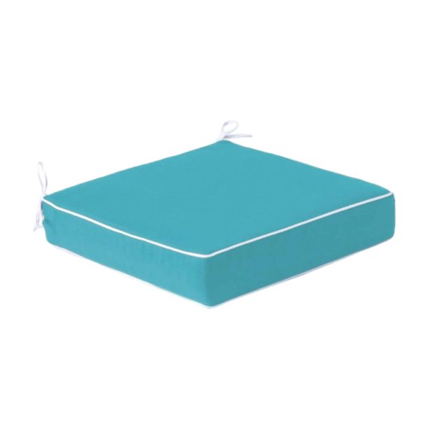 Cojín para silla impermeable con correas de sujeción, cojín cuadrado acolchado con bordes ribeteados, asiento de patio. azul