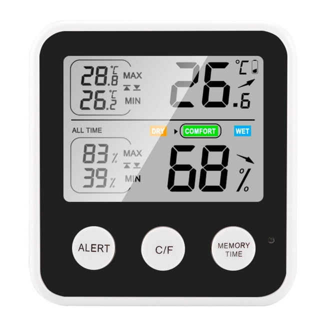 TFixol High Precision Magnetic Thermometer Hygrometer Digital Thermo-Hygrometer with LCD Screen ℃/℉ Switchable All-Time/24-Hour Maximum Minimum Temperature Humidity Comfort Reminder Function Black