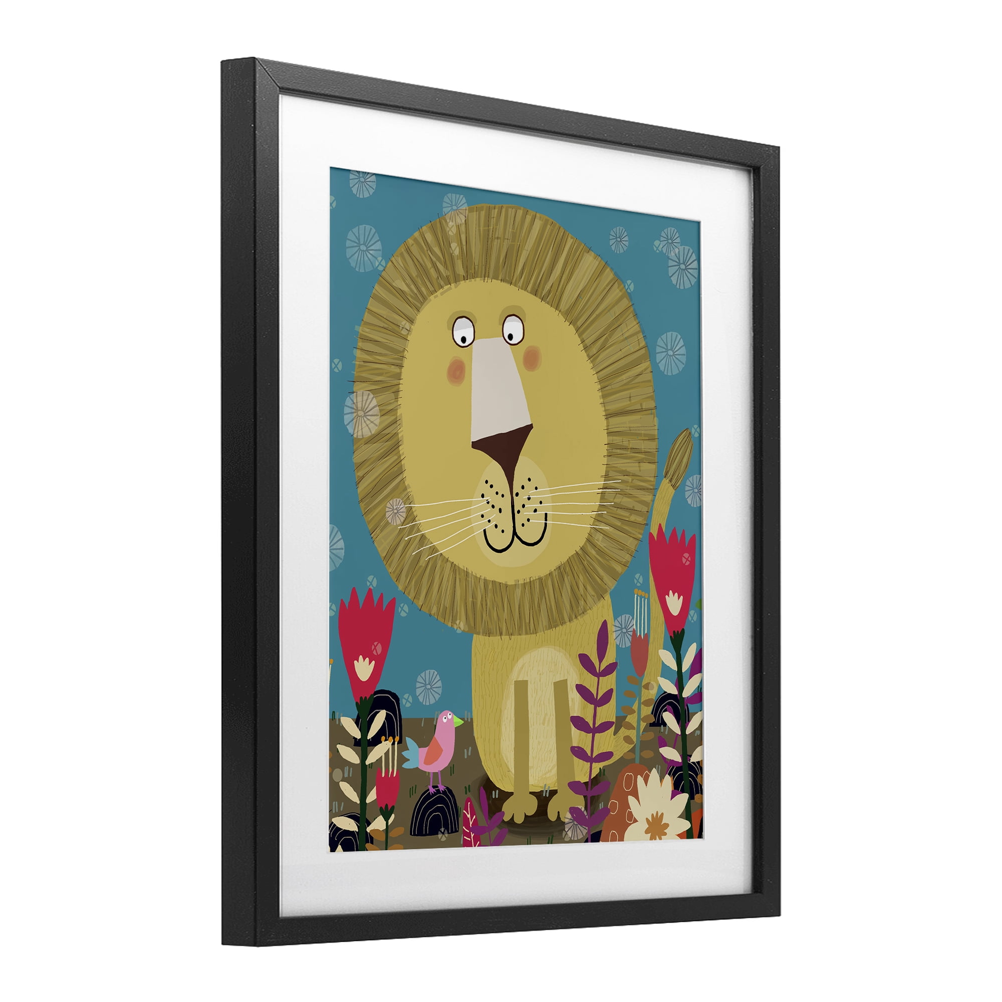 Stupell Industries Boho Lion & Flowers Black Framed Print Under Glass, design by Carla Daly
