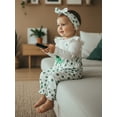 thumbnail image 4 of Loicainy Baby Toddler Girl Fake-two jumpduit for Irish, 3 6 12 18 Months Long Sleeve Clover Print Romper with Headband Holiday Clothes, 4 of 9