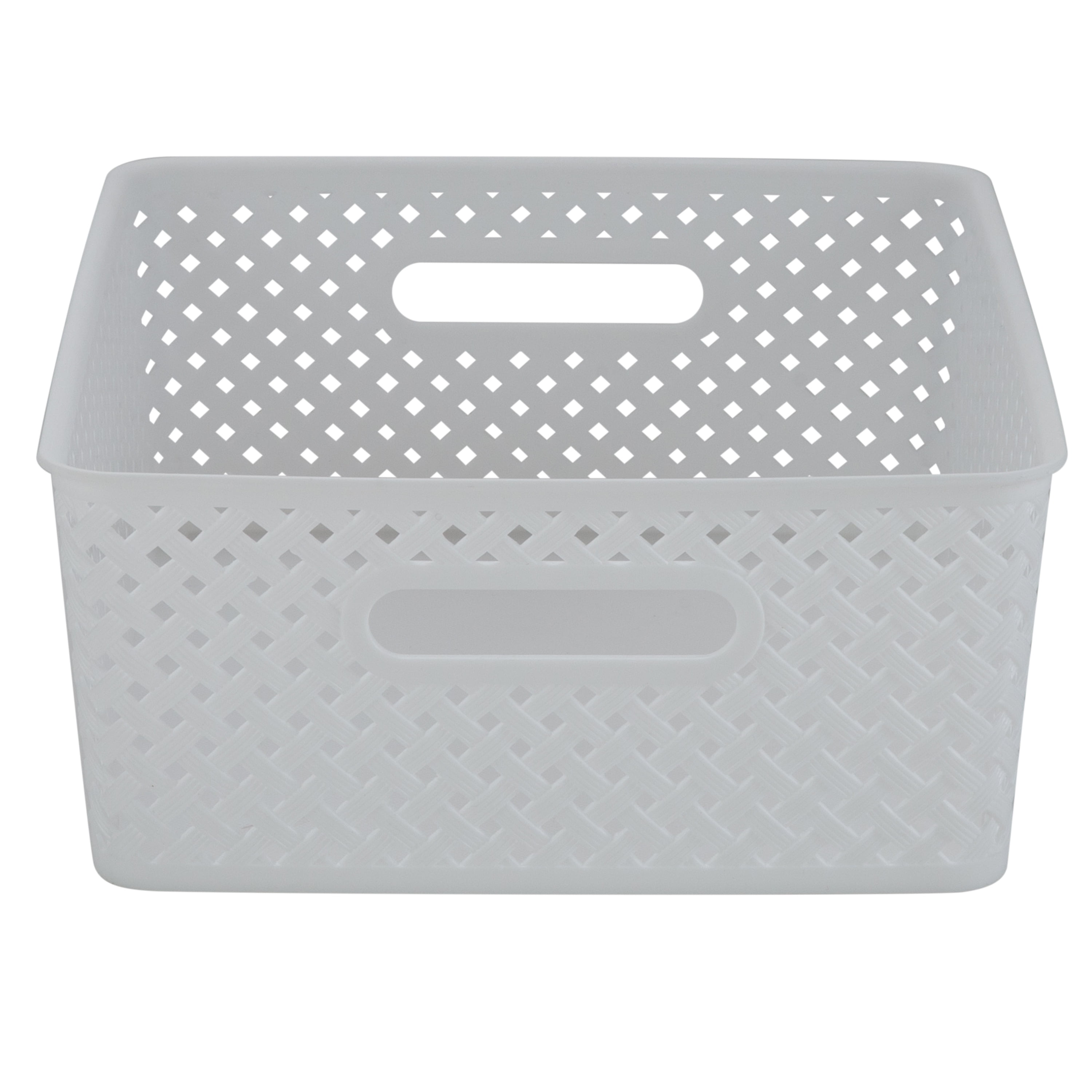 Simplify 2 Pack Medium Resin Wicker Storage Bin, White