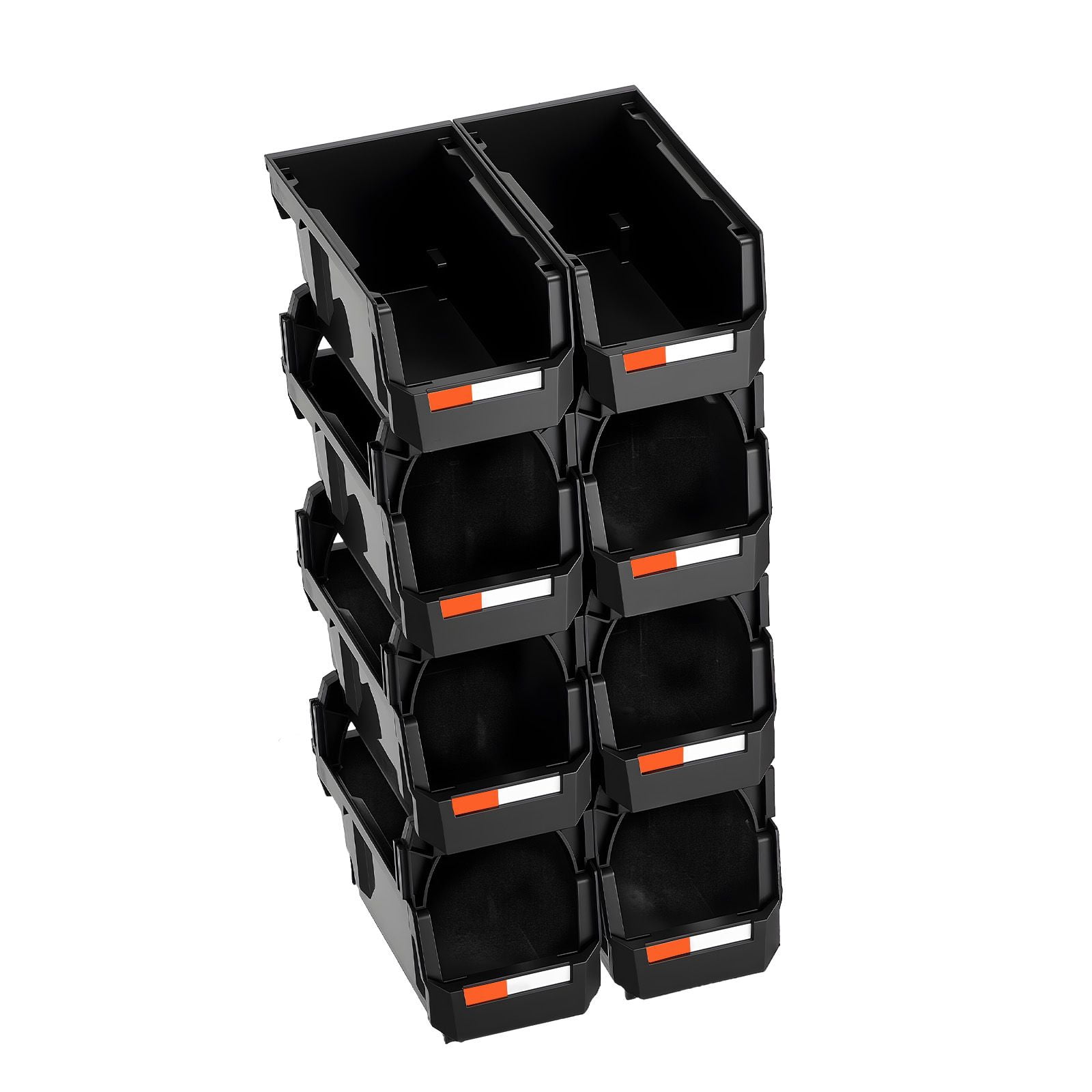 8-Pack Plastic Stackable Storage Bins 10.9"x5.5"x5.1", Black, PP Material, Front-Open Design, Label Stickers, for Closet Garage Office