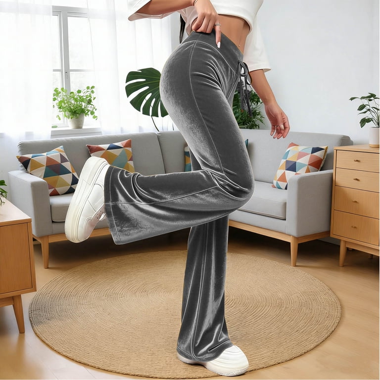 Women's Pants Sevevn Women's Velvet Flare Pants Drawstring High