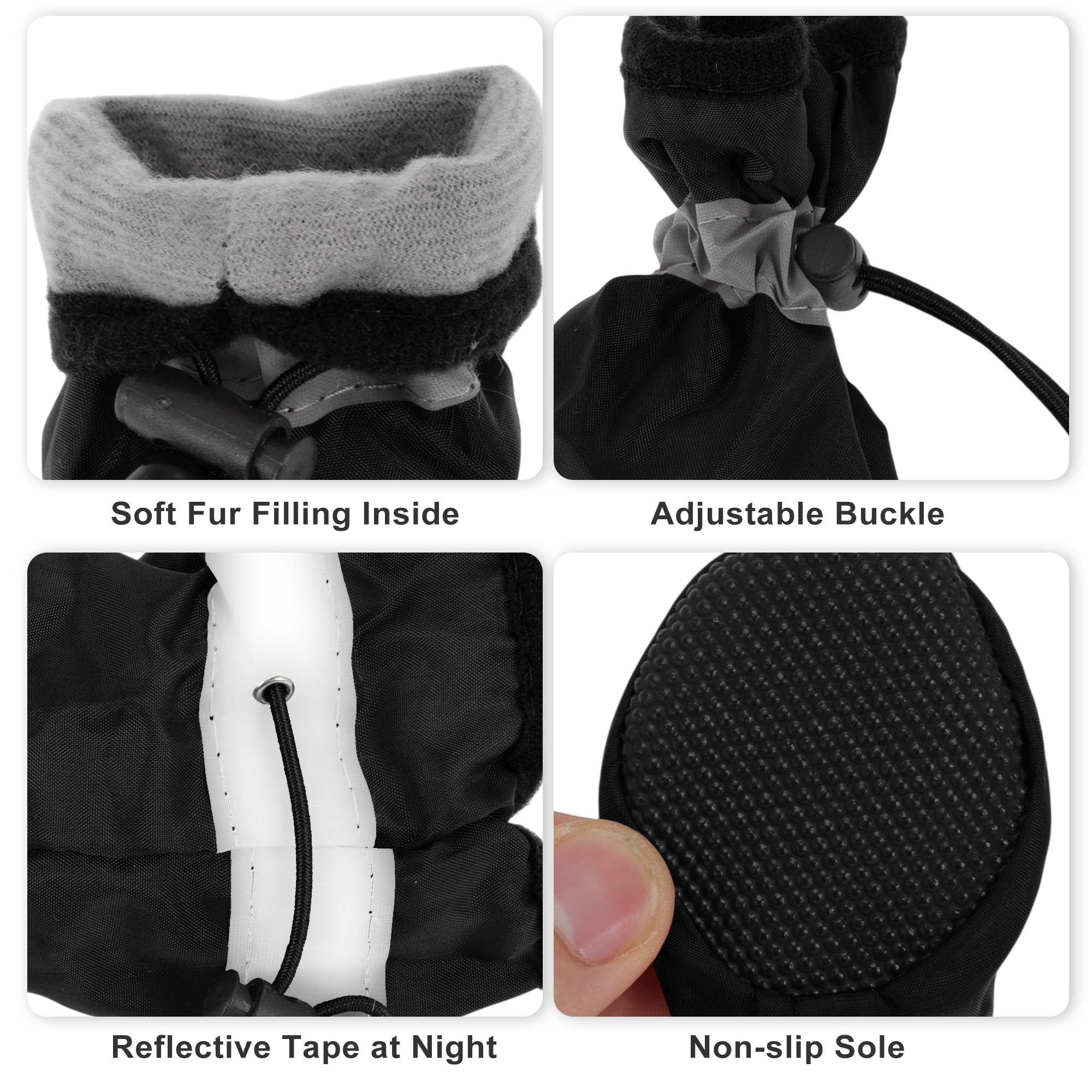 Unique Bargains Pack of 4 Waterproof Dog Shoes with Adjustable Straps Black XXS