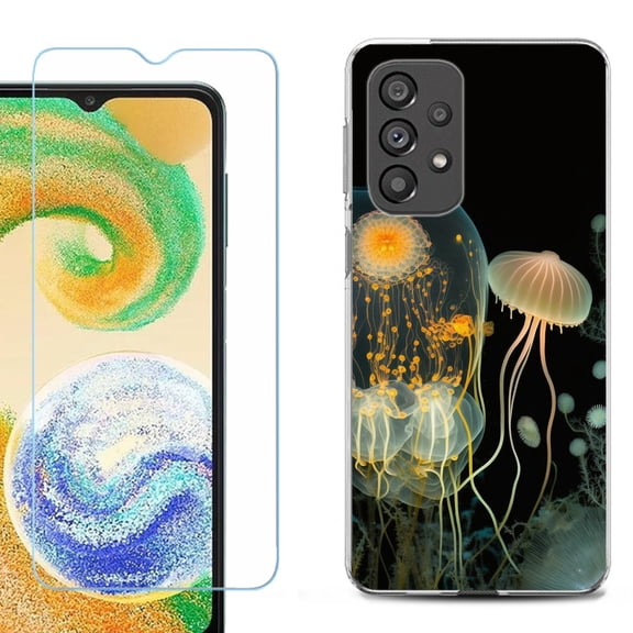 Shockproof Fashion Phone Case for Samsung Galaxy A23 5G, with Tempered Glass Screen Protector, by OneToughShield ® - Jellyfish