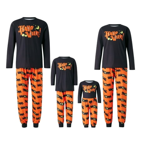 

Cathery Halloween Family Matching Pajamas Set Letter Print T-Shirt Long Pants Holiday Loungewear Sleepwear Set for Adult Kids Baby
