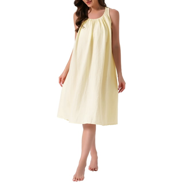 INSPIRAR CHIC Vestido de pijama sin mangas para mujeres, camisón suave, ropa de dormir Miidi, camisones amarillos XS