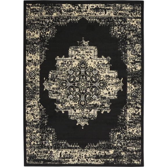 5' X 7' Cream Damask Power Loom Area Rug