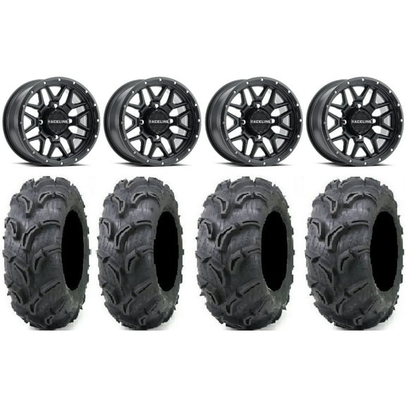 Raceline Krank 14" Black Wheels 30" Zilla Tires Can-Am Maverick X3 / Honda Pioneer 1000 / Talon