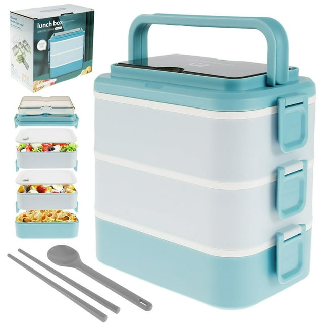 Boîte à Bento 2500ml Boîte à Lunch Empilable 3 Couches Lunch Conteneurs Bento Étanche Boîte à Lunch Réutilisable Boîte à Lunch BPA Gratuit Récipient Alimentaire avec Cuillère Baguettes Micro-Ondes Lave-Vaisselle