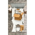 thumbnail image 3 of Ambesonne Cartoon Quilted Bedspread Set 2 Pcs, Kitten Cat in the Box, Twin Size, Sand Brown Warm Taupe, 3 of 3