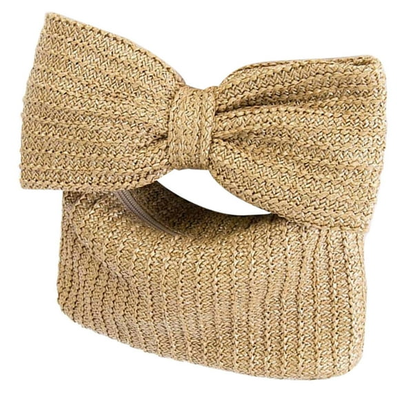 WHAMVOX Straw Tote Bag Handbag Bags for Women Clutch Purse Bow Miss Khaki
