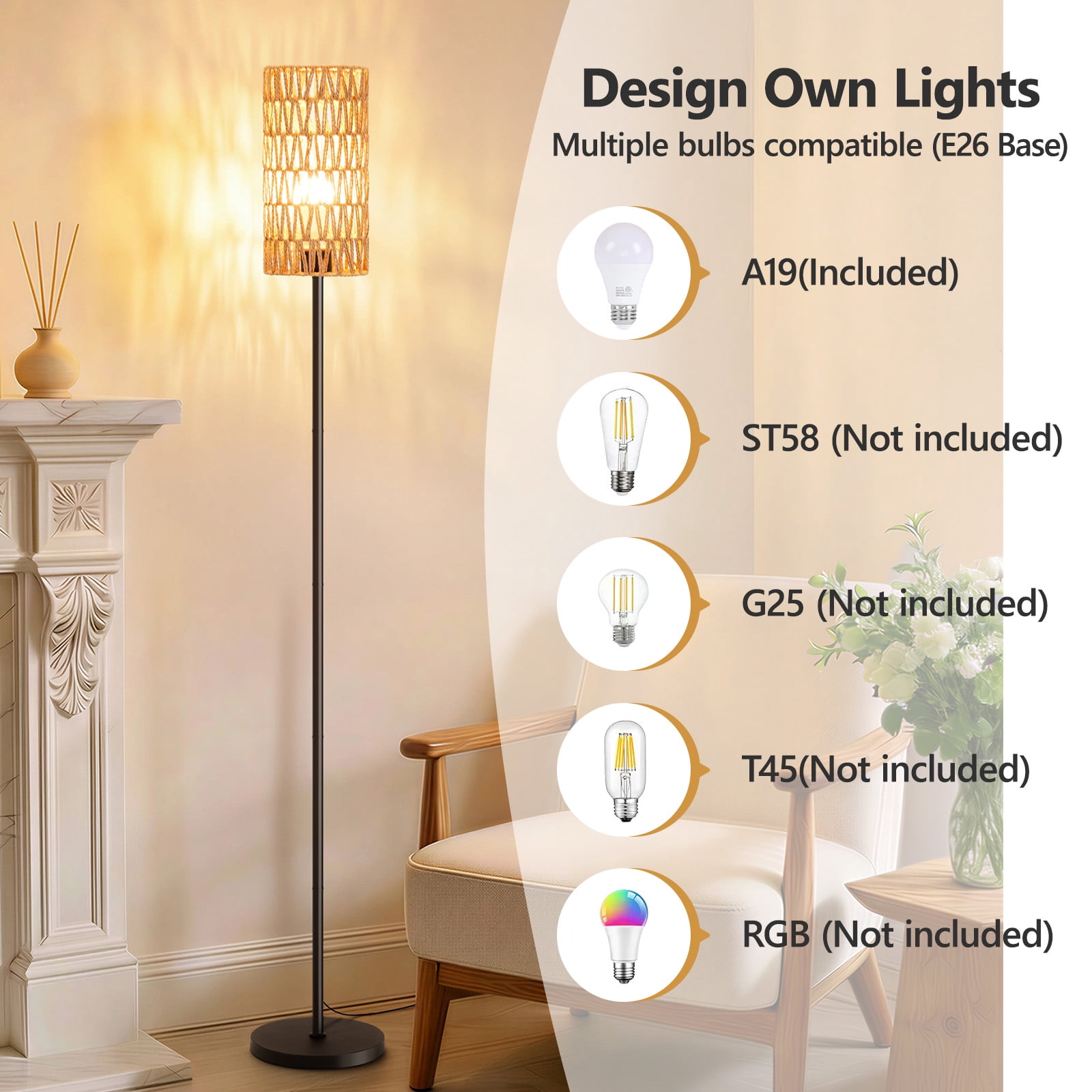 Floor Lamp, Standing Lamp Tall with Remote Control for Living Room, Bedroom, Office
